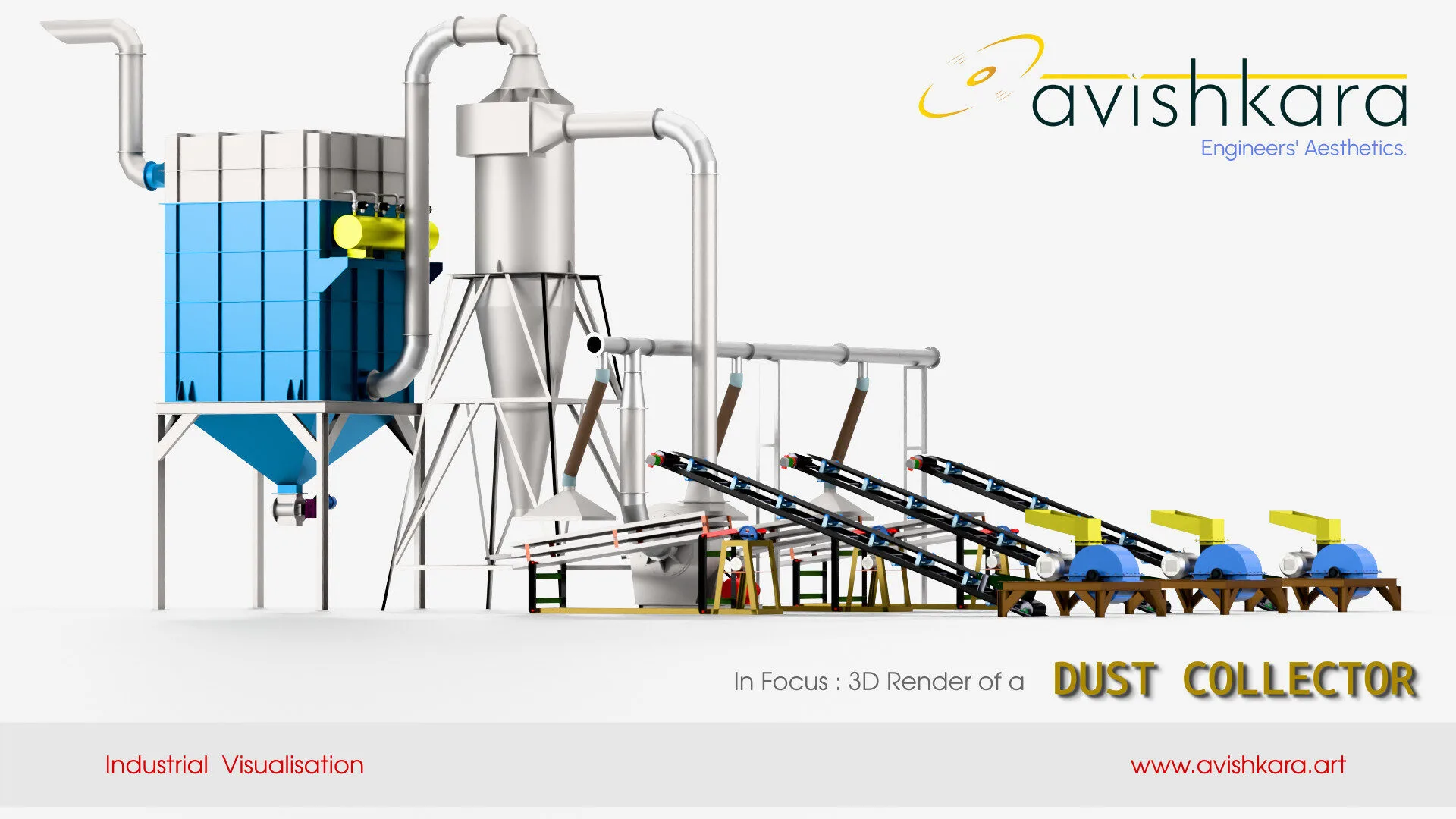 Dust collector poster 3D render of a dust collector